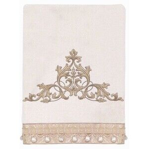 Avanti Monaco Bath Towels Set of 2 Embroidered Beaded Beautiful Ivory 25"x50"